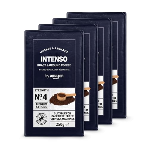 by Amazon Ground Coffee Caffè Intenso, Light Roast,1kg (4 Packs of 250g) - Rainforest Alliance Certified