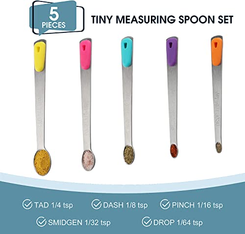 Tiktun Measuring Spoons Set, Tiny Stainless Steel Measuring Spoons With Silicone Handle, Measuring Spoon 1/64, 1/32, 1/16, 1/8, 1/4 Tsp, Mini Measuring Spoon For Cooking Baking,Fits In Spice Jar #TOP3