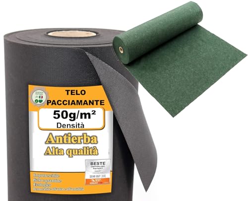 Generico Telo Pacciamatura Contro Le Erbe Infestanti 50g/m² - Resistente allo Strappo e Permeabile all'Acqua - Elevata Resistenza UV - Telo per Orto (11m² (1,1m x 10m), Muschio)