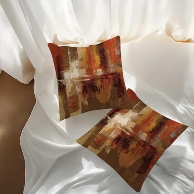 2Pcs Burnt Orange Abstract Pillow Covers, Painting Orange Decor Vibrant Throw Pillow Square Cushion Covers 18x18 inch Nursery Living Room Home Decor for Car Bed Couch