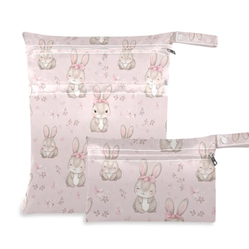 Coikll Wet Dry Bags for Cloth Diaper 2 Pack Waterproof Yoga Gym Bag for Swimsuit Wet Clothes Baby Items-?Bow Tie Rabbits?
