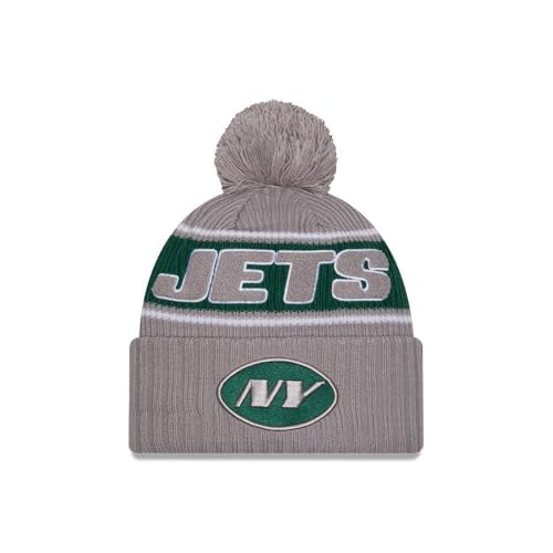 New Era New York Jets NFL 2024 Sideline Sport Knit Gris Gorro con Pompón