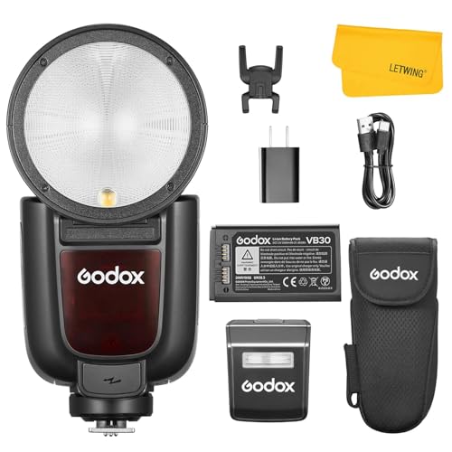 GODOX V1 Pro V1Pro F Round Head Camera Flash for Fujifilm, 2.4G Wireless TTL Fuji Speedlite HSS 1/8000s, Detachable Sub Flash SU-1, 2980mAh Li-ion Battery, Support Type-C Charge, M/TTL Flash Mode