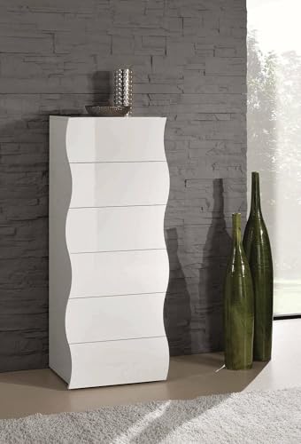 Dmora - Commode Matteo, Commode 6 tiroirs, Commode de chambre, 100% Made in Italy, 50x40h122 cm, Blanc brillant