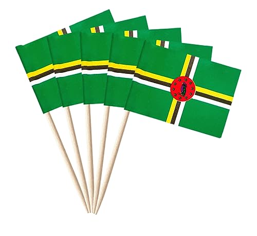 Stidsds 100 Stück Mini-Dominica-Zahnstocher-Flaggen – Cupcake-Topper, Cocktail- und Obst-Dekoration – Ansicht 1