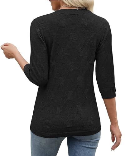 Womens Sweaters 3/4 Sleeve Tops V Neck Shirts Loose Casual Tunic Blouses4