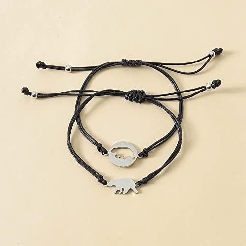 Image of NIQIPOK Back to School Bracelet Mommy and Me Matching Heart Wish Bracelets Set for Mother Daughter Kindergarten Bracelet,Adjustable First Day of School Bracelets Jewelry(Bear)
