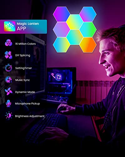 Niucoo 8 Pack Hexagon Lights For Wall Led - Music Sync Rgb Hexagon Lights With App & Remote For Gift For Home Decor, Bedroom, Gaming Room, Kids/Adults #TOP3