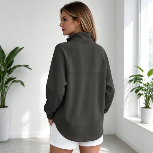 Womens Quarter Zip Sweatshirt Cozy Drop Shoulder Mockneck Fleece Pullover - image 5