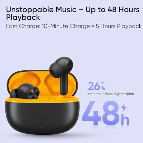 Image of Earbuds for Realme Buds T110 True Wireless Bluetooth in-Ear Headphones Earphones, Bluetooth 5.4, Up to 38 Hours Playtime, Fast Charging, Low Latency Gaming, IPX5 Water Resistant, Built-in Mic - Black