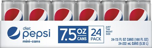 Diet Pepsi, 7.5 Fl Oz Mini Cans, 24 Pack