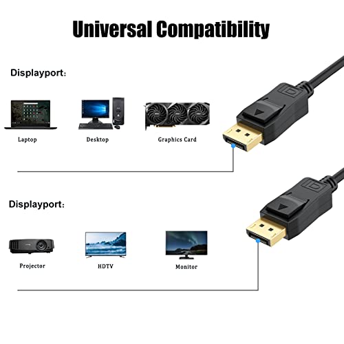 Uvooi Displayport Cable 15Ft, Display Port To Display Port Cable Dp To Dp 15' Cable 4K [1440P@144Hz, 4K@60Hz] - Black,Gold Plated #TOP4