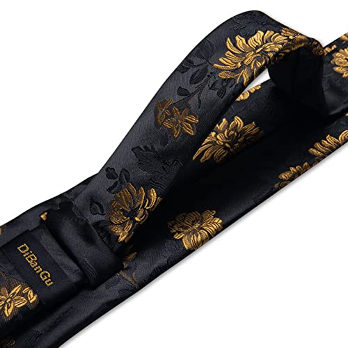 Image of DiBanGu Mens Paisley Tie Sets Silk Jacquard Woven Floral Necktie and Pocket Square Cufflinks Wedding Business Party