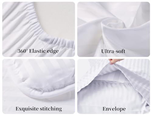 Image of ZPECC Toddler Bedding Set - 4 Piece Hypoallergenic Baby Crib Bedding Set for Boys and Girls, Includes Toddler Comforter, Flat Sheet, Fitted Sheet and Pillowcase, White Stripe