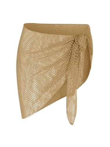 Image of ZAFUL Sarong Coverups for Women Beach Vacation Fishnet See Thru Tie Side Bathing Suit Cover Up Mini Skirt