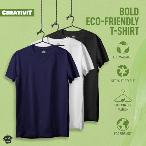 CreativiT Unisex Plain Casual Half Sleeve Round Neck T-Shirt | 100% Recycled Cotton Rich T-Shirt (WT,BK,NB Size-S) Pack of 3 - image 5