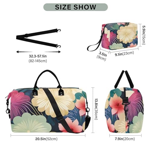 Large Travel Duffel Bag, Color Flower Sports Tote Gym Bag, Shoulder Weekender Overnight Bag for Women Men, Carry On Luggage with Toiletry Bags3