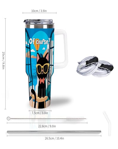 Tumbler with Handle 40 oz, Tumbler with Lid and Straw, Insulated Stainless Steel Travel Mug, No Leak Tumbler, Suit For Cupholder Friendly, Keeps Cold And Hot for 24 Hours,Cat