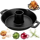 Acshio Cast Iron Chicken Roaster, Beer Can Chicken Holder Turkey Fryer with Roasting Pan, Poultry Roaster Stand Barbecue Grilling Accessories Rack for Most Grills and Oven Thanksgiving