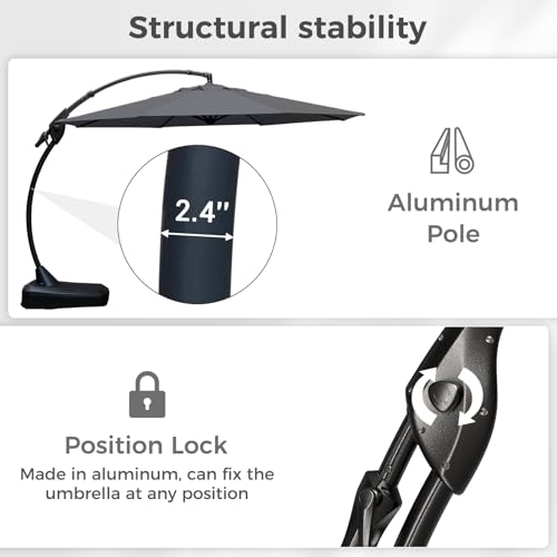 Image of Grand patio 12FT Sunbrella Cantilever Round Umbrella with Base, Charcoal