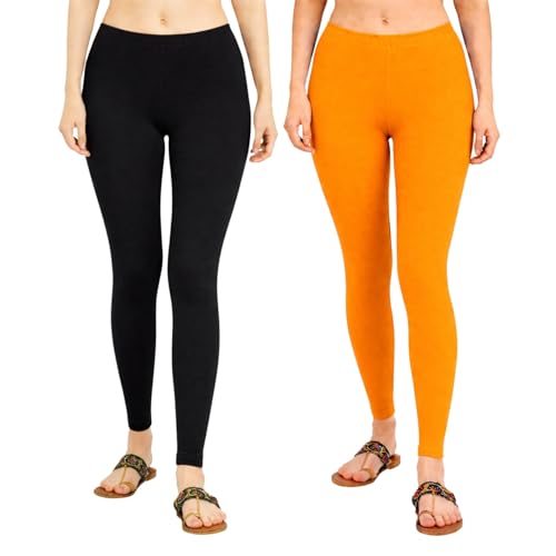 Image of Women Cotton Ankle Leggings Combo | Soft Stretchable Breathable Fabric | High Waist Comfortable Fit Bottom Wear for Kurti Office Casual & Daily Use