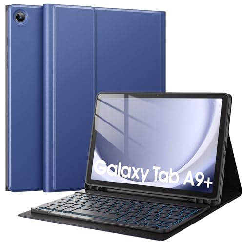 TiMOVO Keyboard Case with Pen Slot for Galaxy Tab A9 Plus 2023, Samsung Galaxy Tab A9+ Keyboard Case with Backlight, Magnetic Detachable Keyboard for Galaxy Tab A9+ 11 inch 2023, Navy Blue