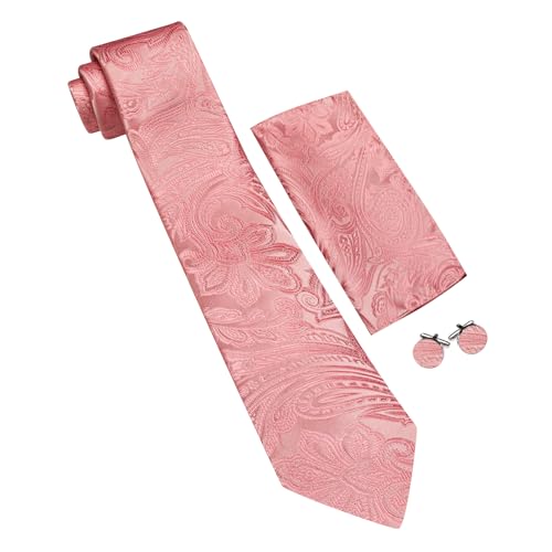 Image of Barry.Wang Men Tie Set Paisley Silk Necktie Pocket Square Cufflinks Formal Wedding Business Party