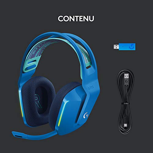 Logitech G733 Casque Gamer Sans Fil LIGHTSPEED avec Bandeau de Suspension, LIGHTSYNC RVB, de Micro Blue VO!CE, Transducteurs Audio PRO-G, Ultra-Léger, Batterie 29h, Portée de 20m, PS4, PS5 - Bleu