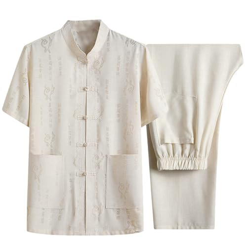 Costume d'été pour homme coton lin manches courtes style chinois
