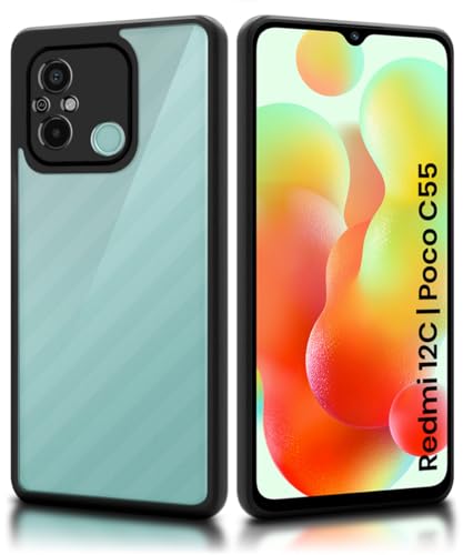 Image of WOW IMAGINE Shockproof Hybrid Back Cover for Xiaomi Redmi 12C | Poco C55 | Hard Slim fit Back Case | PC & TPU | Clear Transparent Case - Black