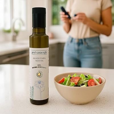 Prof Saracoglu Premium Black Seed Oil Cold Pressed Glass Bottle- Turkish Nigella Sativa- Unrefined & Solvent Free, Liquid Black Cumin for Hair, Skin & Immune Support, Non-GMO, Mild Taste- 8.45 Fl Oz