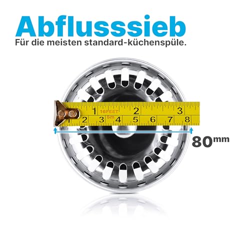 MINISMUS Waschbecken 80 mm - Siebkörbchen Abflussstopfen Edelstahl Waschbeckenstöpsel Waschbeckensieb – Sieb Stöpsel Abfluss Küche Spüle Abflussstopfen Küchenspüle - Edelstahl