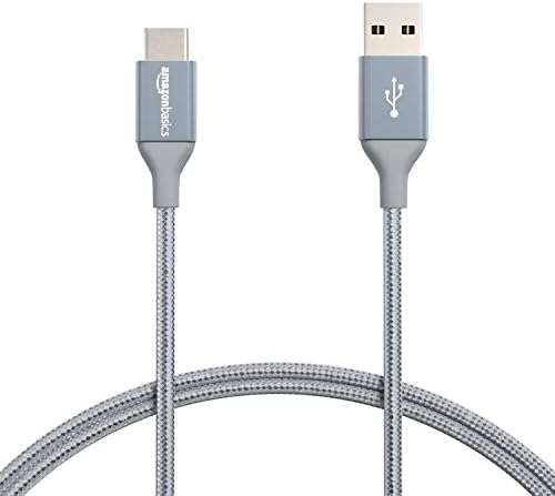 Amazon Basics Double Braided Nylon USB-C to USB-A 2.0 Fast Charging Cable, 3A - 3-Foot, Dark Gray, Laptop