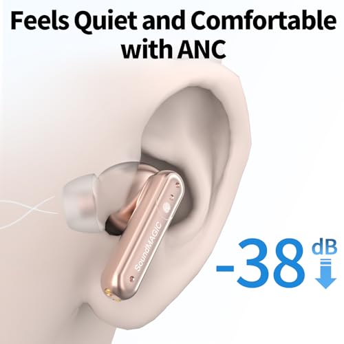 Image of SoundMAGIC T80BT ANC True Wireless Earbuds with Hi-Res Audio,Hibrid Active Noise Cancelling, ENC Call Clarity, 20H Playtime, IPX5 Waterproof, Ultra-Comfy Fit for Sports /Work /Gaming (Pink)