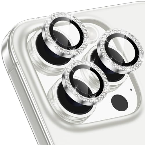 Image of for iPhone 16 Pro /16 Pro Max Camera Lens Protector Bling Individual Metal Diamond Ring 9H Hardness Scratchproof Protector, Stylish Phone Accessories, Case Friendly (Silver Diamond)