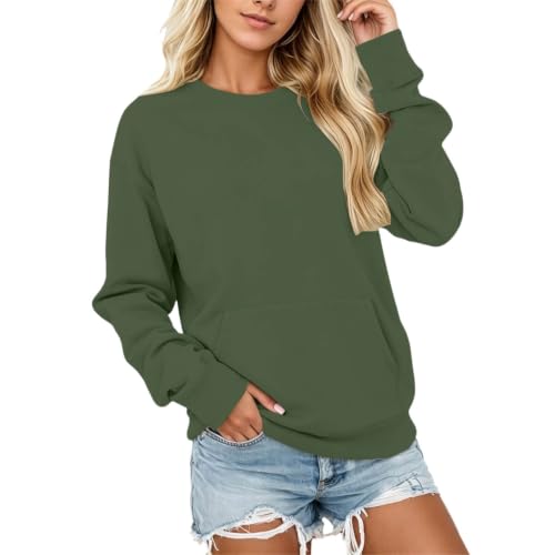 Crewneck Sweatshirts Women Plain Casual Pullover Oversized Long Sleeve with Pocket Fall Winter Fashion Clothes - image 1