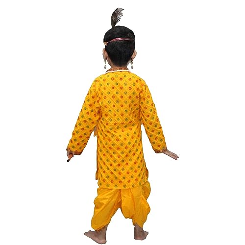 Image of Kaku Fancy Dresses Krishna Metal, Cotton Costume for Kids, Baby Dress for Janmashtami, Kanha Dress, Krishnaleela Costume, Infant Bal Gopal, Fancy Dress Costume for Boys /Girls (Yellow, 6-12 Months)