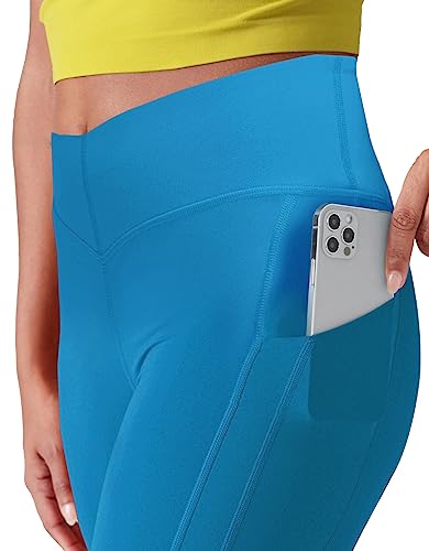 Lulucheri Women's V-Waist Biker Shorts With Pockets 5" Yoga Workout Athletic Running Gym Compression Spandex Short Pants (X-Large, Poolside Blue) #TOP2