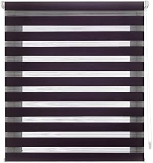 Blindecor - Indus "NO TOOLS REQUIRED". Double layered roller blind, Night and Day. Black. 57x180 cm (width x length)