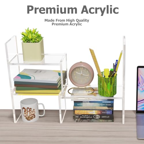 My Space Organizers Adjustable Acrylic Desk Shelf for Top of Desk: Clear Desktop Shelf, Premium Desktop Bookshelf Organizer, Office Table Book Shelves - Thumbnail 3