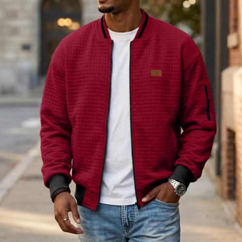 Quilted Bomber Jacket Men Lightweight Fall Zip Up Jacket with Sleeve Pocket - image 2