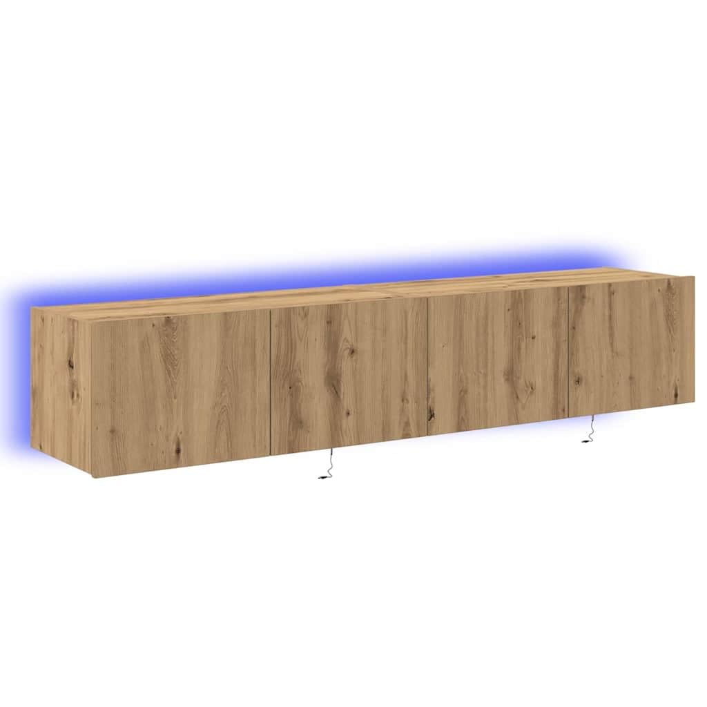 Szafka telewizyjna naścienna dąb Artisan szafka pod telewizor ścienny ze światłami LED i dużym schowkiem, wielofunkcyjny, 80 x 35 x 31 cm
