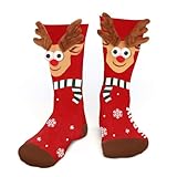Funny Reindeer Christmas Socks for Men Women Teens Boys - Holiday Novelty Fun Crew Funky Cute Crazy Silly 3D Animal Cartoon Sock Gift - Secret Santa Xmas Christmas Gag Gifts Ideas Stocking Stuffers