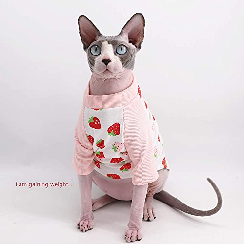 Sphynx Hairless Cat Cute Breathable Summer Cotton T-Shirts Milk Bottle Pattern Pet Clothes,Round Collar Vest Kitten Shirts Sleeveless, Cats & Small Dogs Apparel (M (4-5.5 Lbs), Strawberry) #TOP3