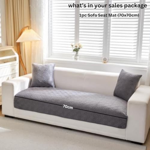 Image of HOMETHREADS Innovative Premium Velvet Sofa Cover Mat with PVC Backing for Non-Slip Comfort | (Grey Vrsh, 1 Seater | 70x70cm)
