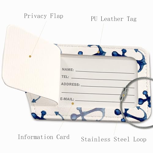 2 Pack Luggage Tag,Navy Anchor Beach Bag Tags Travel Suitcase Tags,Nautical Coastal Blue Luggage Tags Label with Steel Loop Baggage Tag,Ocean Sea Adventure Theme3