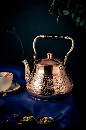 Large Copper Teapot Handcrafted in Turkey, 3.1 Quarts