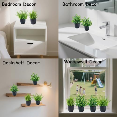 Laelfe 4 Packs Mini Artificial Plants in Black Pots, Small Faux Greenery Potted Plant for Bathroom Home Office Desk Indoor Decorations - Cosy Home Interiors Laelfe 4 Packs Mini Artificial Plants in Black Pots, Small Faux Greenery Potted Plant for Bathroom Home Office Desk Indoor Decorations - Image 4
