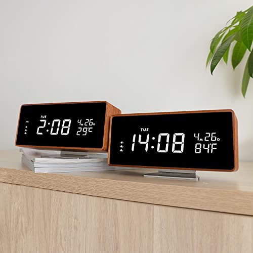 Wood Digital Alarm Clock Wooden Desk Clocks With Usb Ports Travel Alarm Small Bedside Table Snooze Alarm Clock With Temperature Minimalistic Room Decor Large Display For Bedroom Farmhouse Bathroom #TOP4