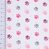 SCHÖNER LEBEN. Baumwollstoff Pfoten Tatzen Abdrücke weiß grau rosa pink Beere 1,4m